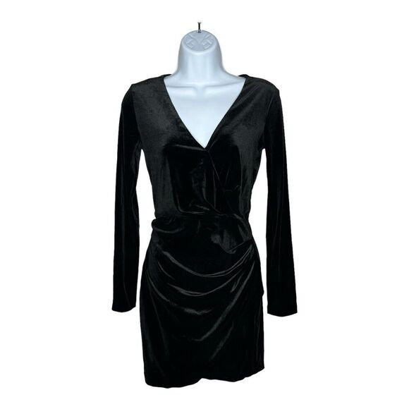Zara Womens Short Velvet Dress Size XS Black Long Sleeve V Neck Party Velour - Picture 2 of 16